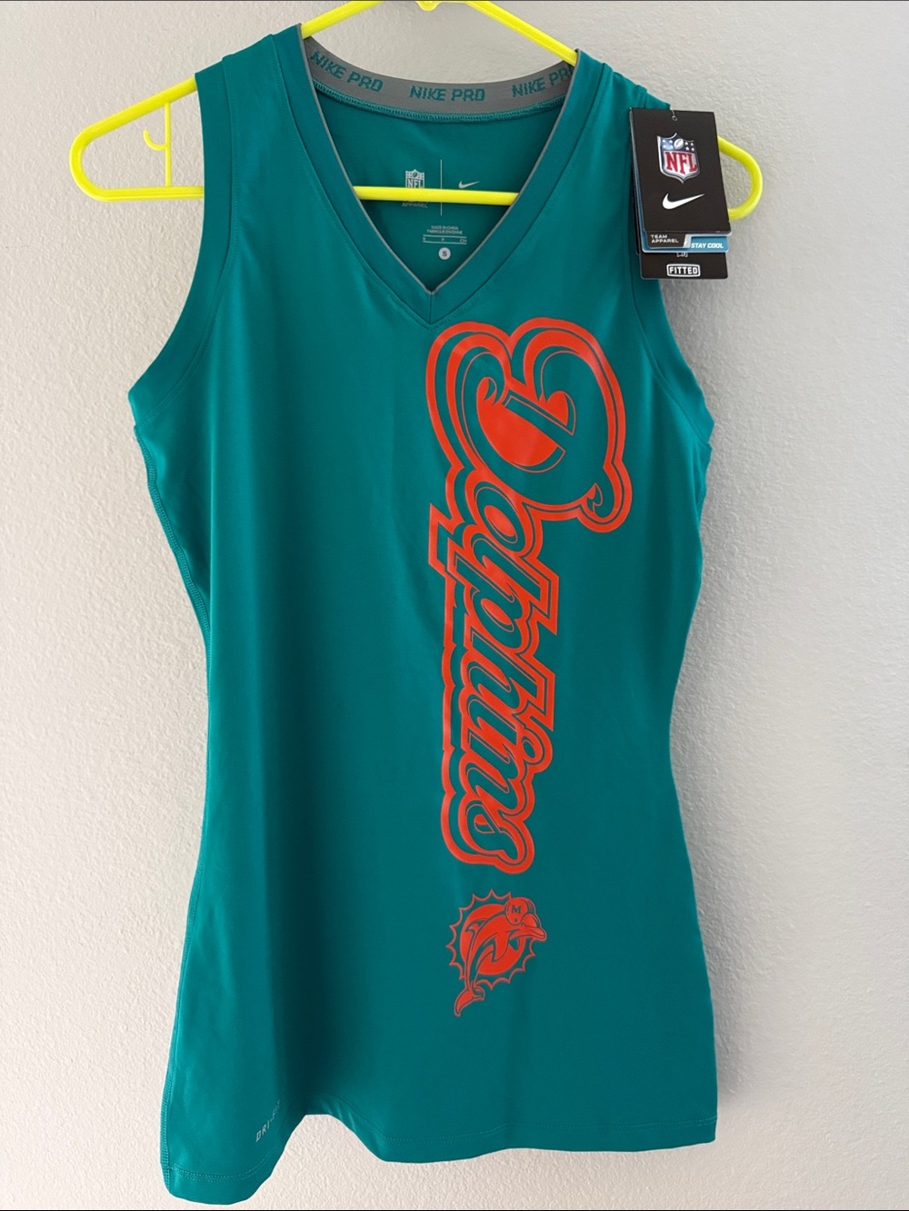 NFL Apparel Nike Pro Dri-Fit Women’s Miami Dolphins Teal Orange Tank Top Small